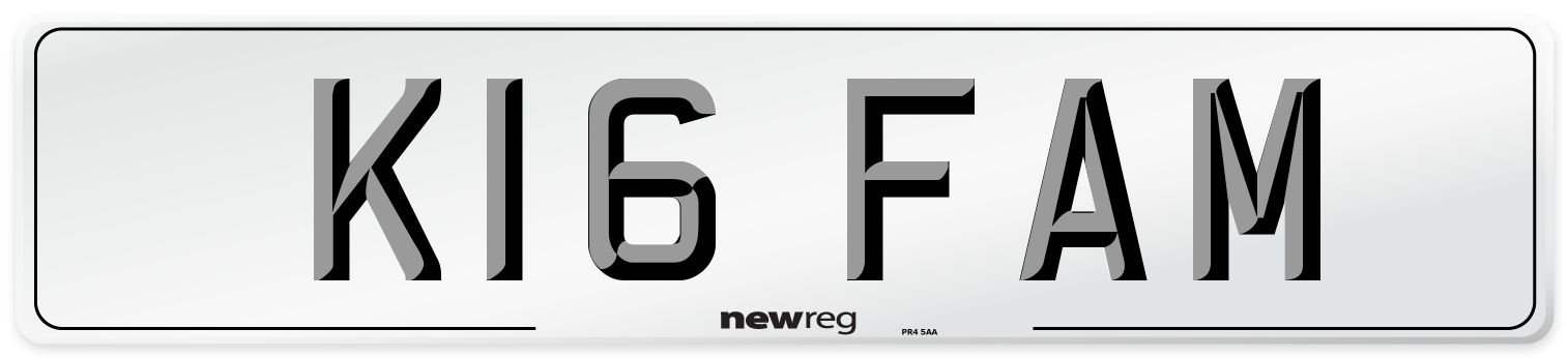 K16 FAM Number Plate from New Reg